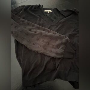 Black Boxy Long Sleeve Notched Collar Sweatshirt